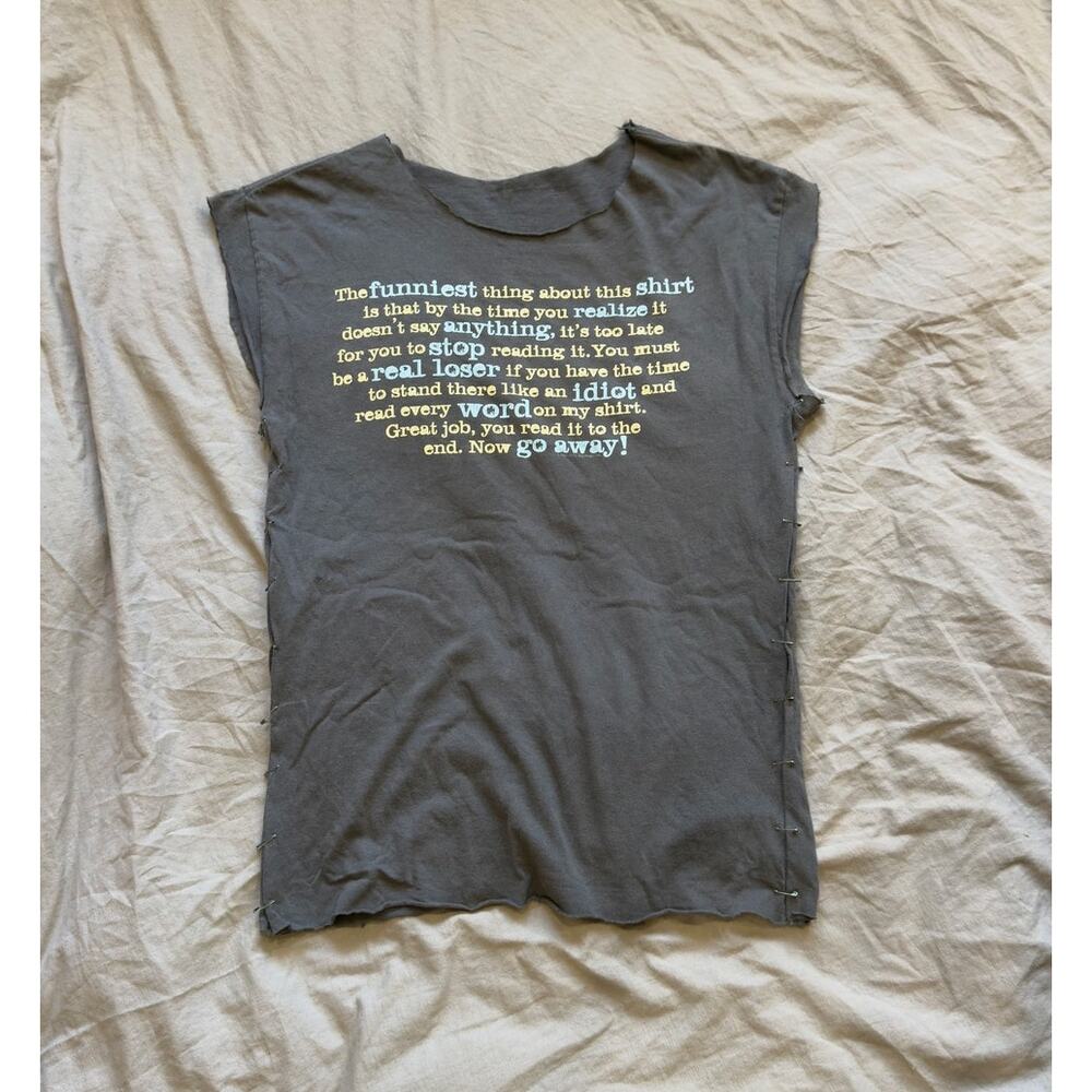 UNKNOWN Grey Custom Graphic Saying Sleeveless Shirt